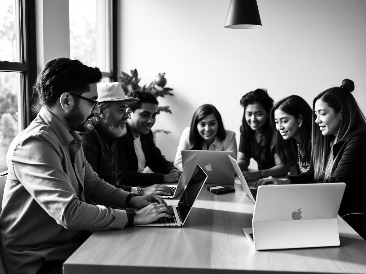 A Lateam Partners team collaborating around laptops